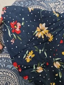Navy Floral Print Button-Up Top
