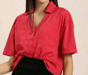 Vibrant fushia pink Collared Button-Up Shirt