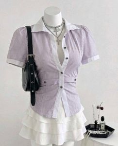 Striped Puff Sleeve Button-Up Shirt