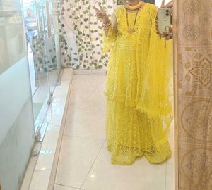 Yellow Embroidered Lehenga With Long Choli