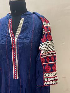 Blue Kurta with Red Accents