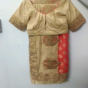 Elegant Ethnic Gold Red Saree with Intricate Det