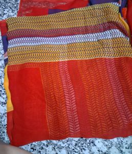 Vibrant Red Saree with Geometric Border