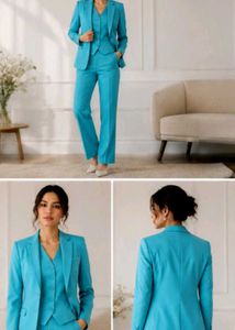Chic Teal Blue 3-Piece Pantsuit 32 size