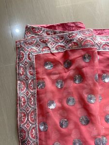 Pink &amp; Gold/ Off White Sequin Embellished Saree