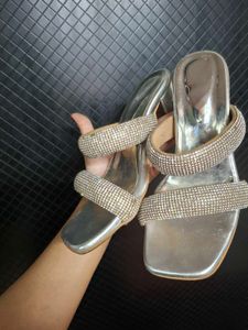Sparkling Silver Block Heels
