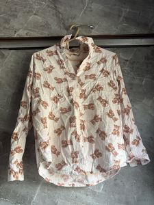 Cute Teddy Bear Print Button-Up Shirt