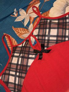 Red Nightdress with Plaid Detail