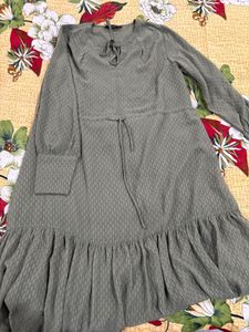 Chic Olive Green Ruffle Dress (L Size)