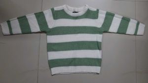 White and Sage Green Striped Knit Sweater