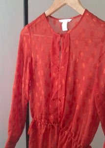 H&amp;M Sheer Red Polka Dot Blouse