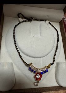 Elegant Mangalsutra Necklace with Blue &amp; Red Stone