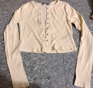 butter yellow Ribbed Button-Up Cardigan