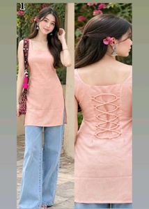 Peach Lace-Up Back Kurta