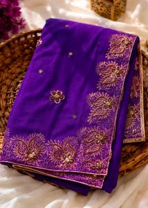 Vibrant Purple Embroidered Saree