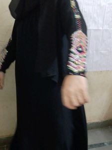 Elegant Black Abaya with Embellished Sleeves