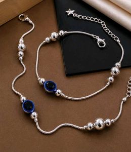 Silver Evil Eye Anklet Set