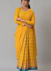 Vibrant Yellow saree style dress