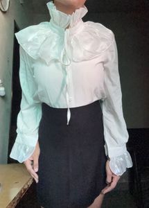 White Ruffled Neck Shirt