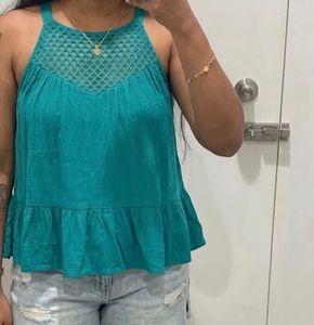 Turquoise blue lace top