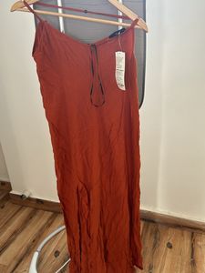 Burnt Orange Adjustable Strap Maxi Dress With Slit