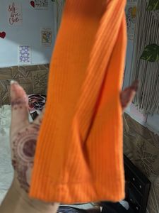 Orange Ribbed Long Sleeve Crop Top