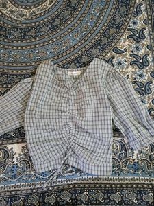 Cute Plaid Ruched Long Sleeve Top