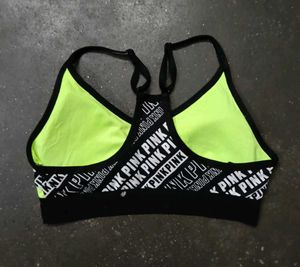 Neon Sports Bra with Pink Logo