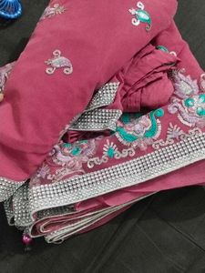 Elegant Pink Embroidered Saree