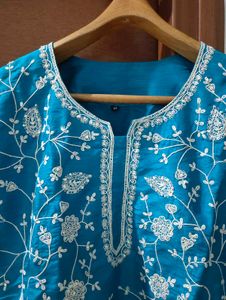Blue Tussar Silk Kurti with Embroidery 💙