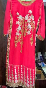 fancy peach long kurti with pearl Work