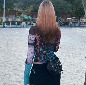 Y2K Mesh Graphic Print Top