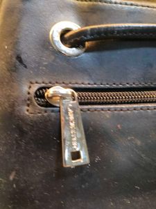 Lancaster Black Leather Drawstring Bucket Bag