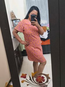 Cute Ditsy Orange One Piece Dress For You!