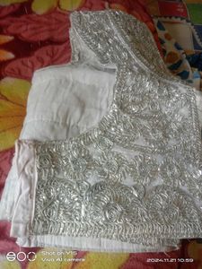 Blue N Green Combination Saree With Silver Bolouse