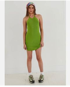Lime Green Ribbed Knit Mini Dress