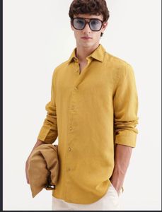 Men's Mustard Yellow Linen Shirt