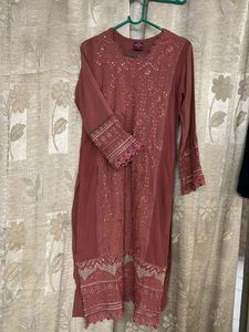 Elegant Embroidered Peach Kurti Set