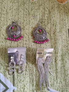 Stone and Oxidised Earring