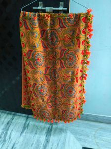 Embroidered Orange kashmiri work stawl