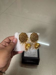 🆕 “ZAVERI PEARLS” Gold Tone Cut-work Jhumkas