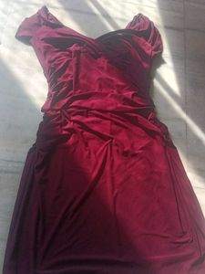 Maroon Ruched Off-Shoulder Dress