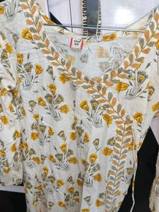 White Kurta with Yellow Floral Print