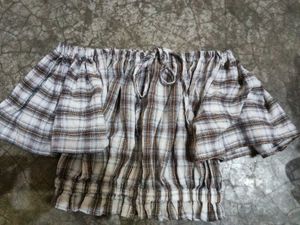 Aesthetic korean Plaid Off-Shoulder Top