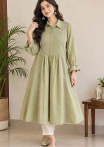 Green Smocked Kurta
