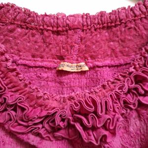 Ruffled Neck Pink Broderie Anglaise Top