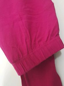 Cotton Elastane Fuscia Pink and Navy Blue Leggings Combo