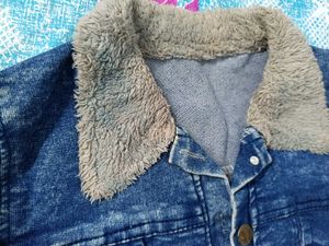Men's Blue Denim Jacket with Fur Collar