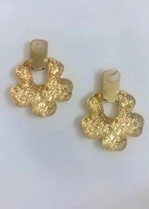 Gold Flower Textured Dangle Earrings