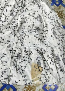 White Skirt with Birdcage Print